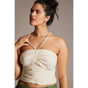 ANTHROPOLOGIE PILCRO Halter Top Size XL Ivory Cream Ruched Ribbed NWT BQ